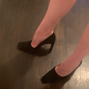 Gucci black suede square toe heels
